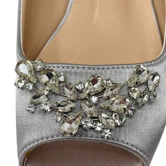 NWT ERIJUNOR Kitten Heel Satin Party/Dance Pumps Silver Rhinestone Brooch 7.5 - Picture 3 of 15